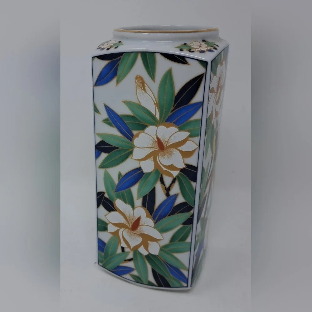 Vintage Takahashi Tropicale Vase Hand Decorated Parrots & Floral Japan 7